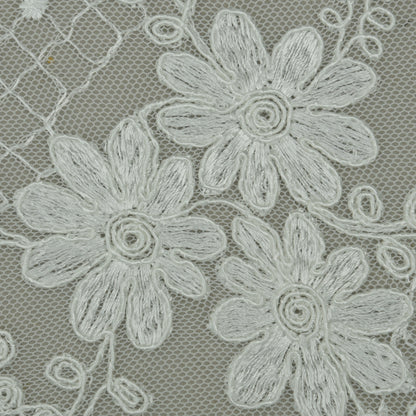 White Color Net Embroidery Fabric