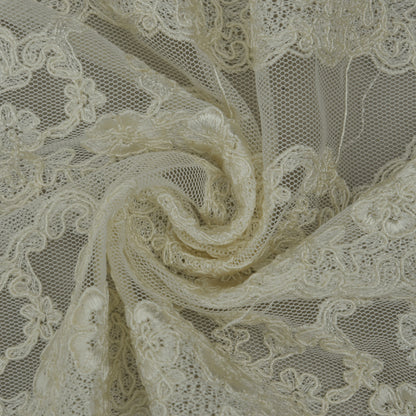 Off White Color Net Embroidery Fabric