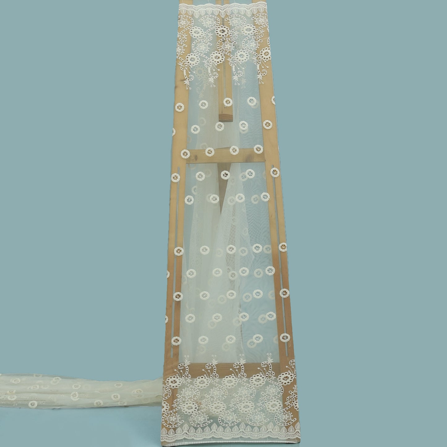 Off White Color Net Embroidery Fabric