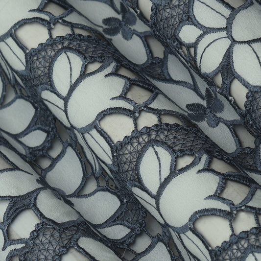 Grey Color Crepe Embroidery Fabric