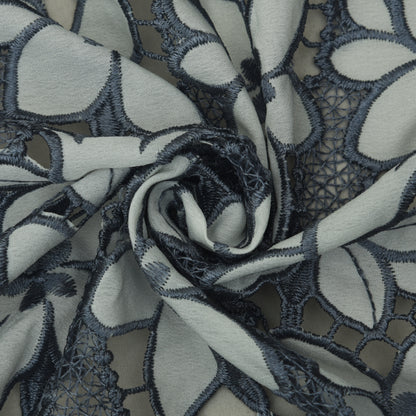 Grey Color Crepe Embroidery Fabric