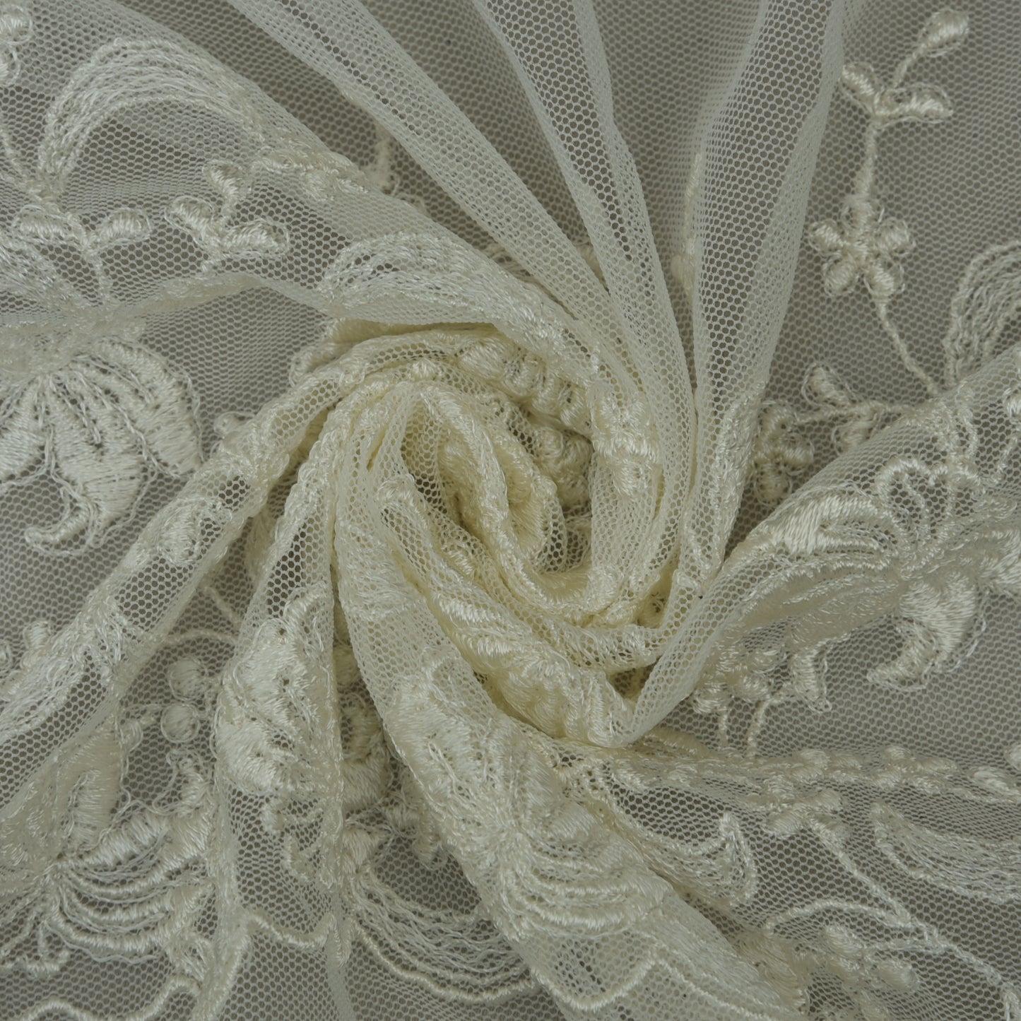 Off White Color Net Embroidery Fabric