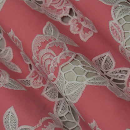 Dark Pink Color Crepe Embroidery Fabric