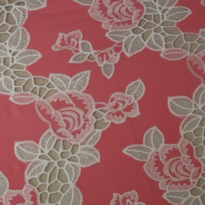 Dark Pink Color Crepe Embroidery Fabric