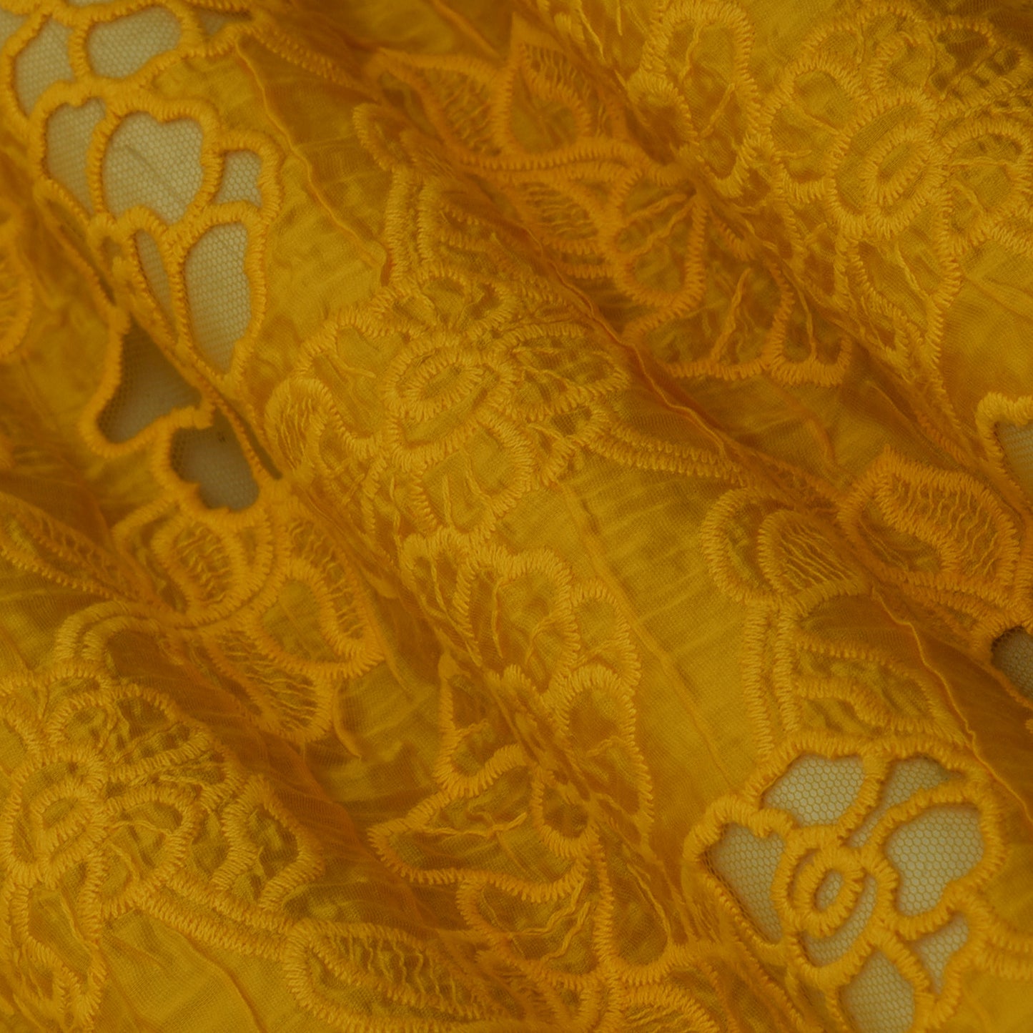 Mustard Color Net Embroidery Fabric