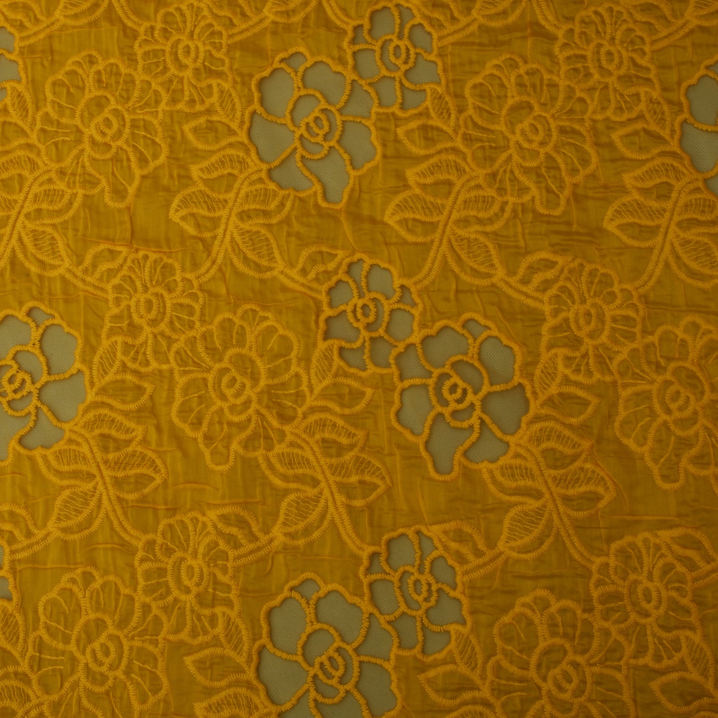 Mustard Color Net Embroidery Fabric