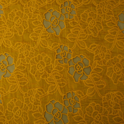 Mustard Color Net Embroidery Fabric