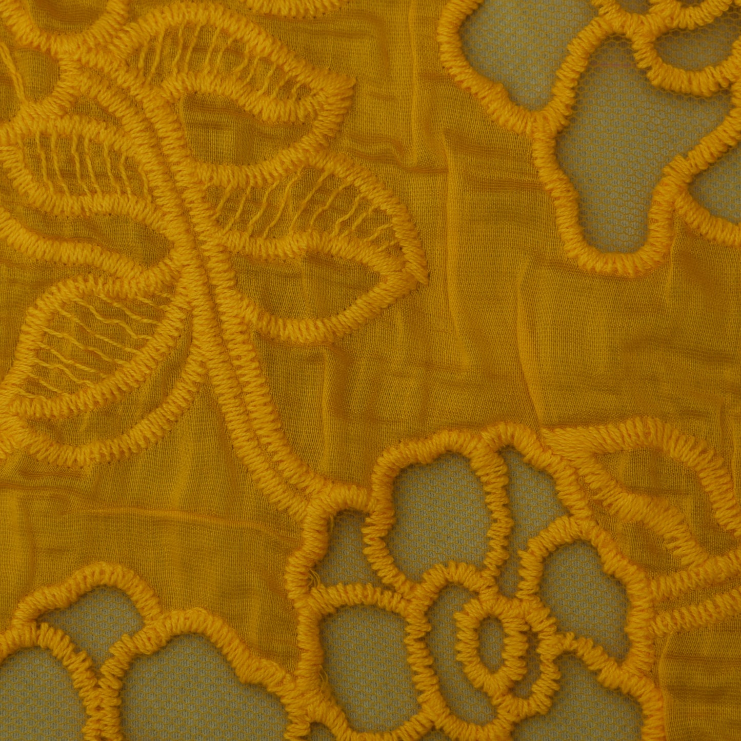 Mustard Color Net Embroidery Fabric