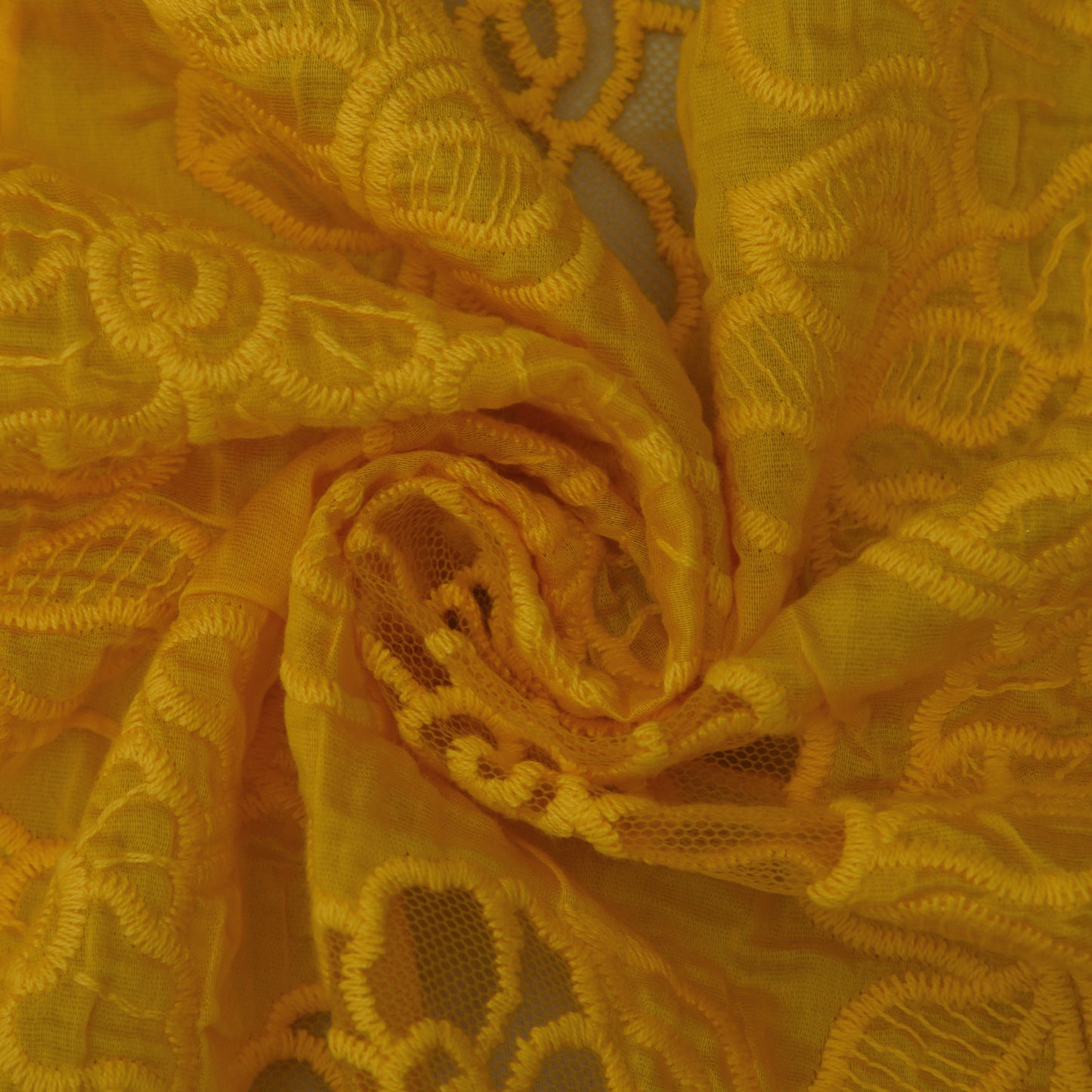 Mustard Color Net Embroidery Fabric