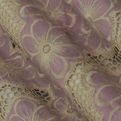 Lavender Color Crepe Embroidery Fabric