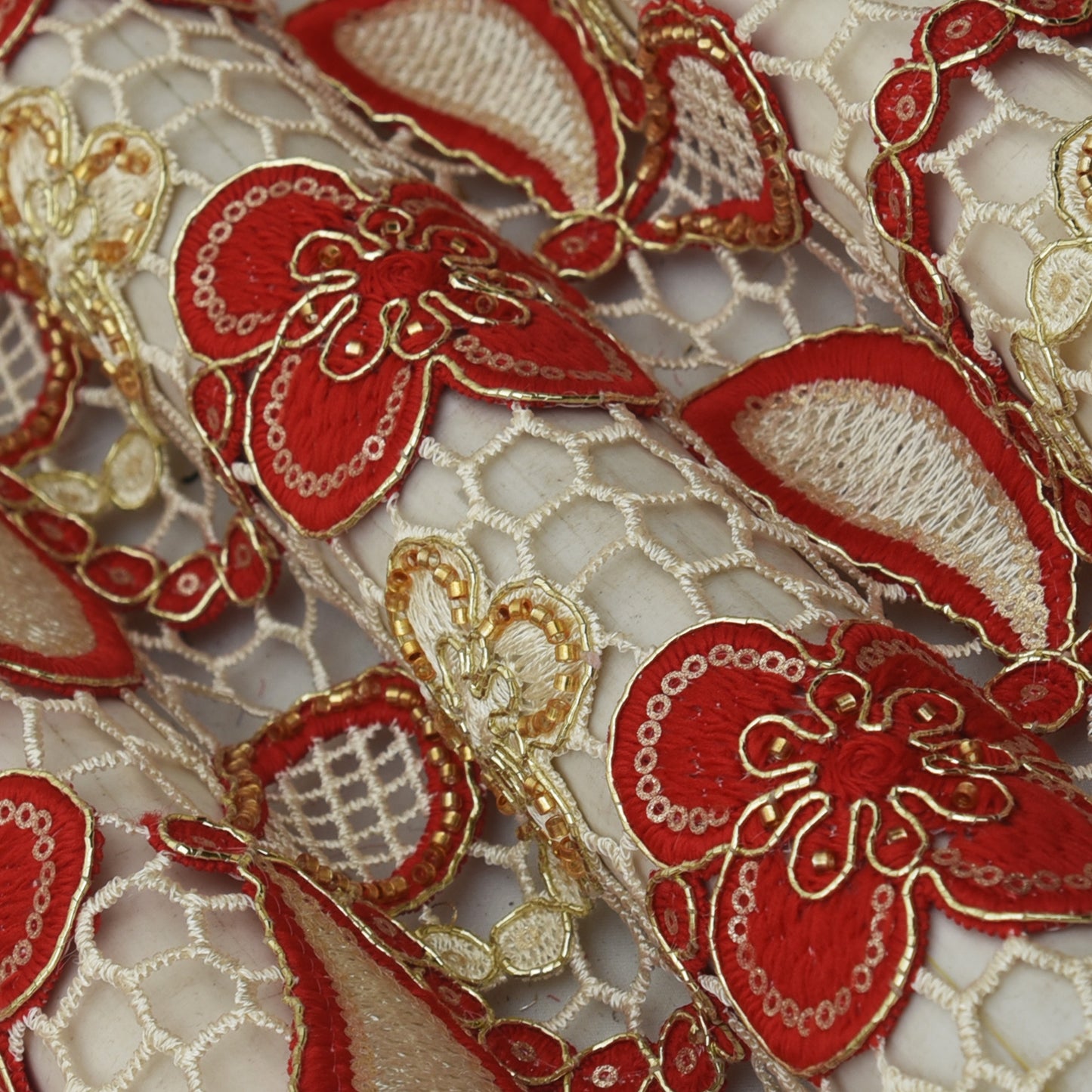 Red Color Crosia Embroidery Fabric