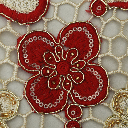 Red Color Crosia Embroidery Fabric