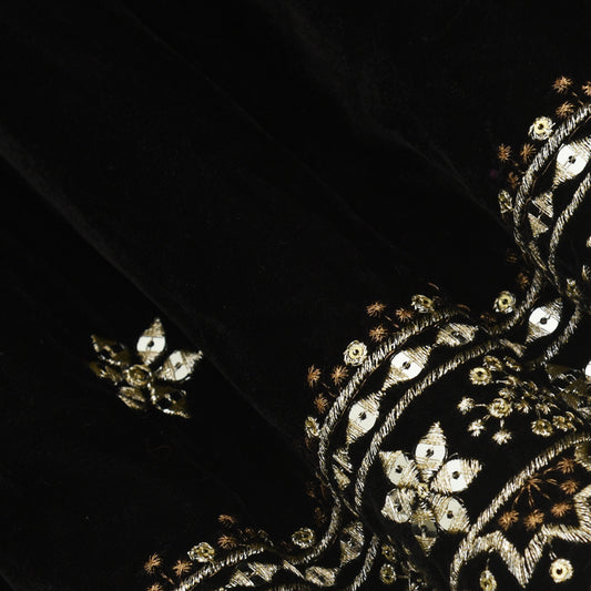 Black Color Velvet Embroidery Fabric