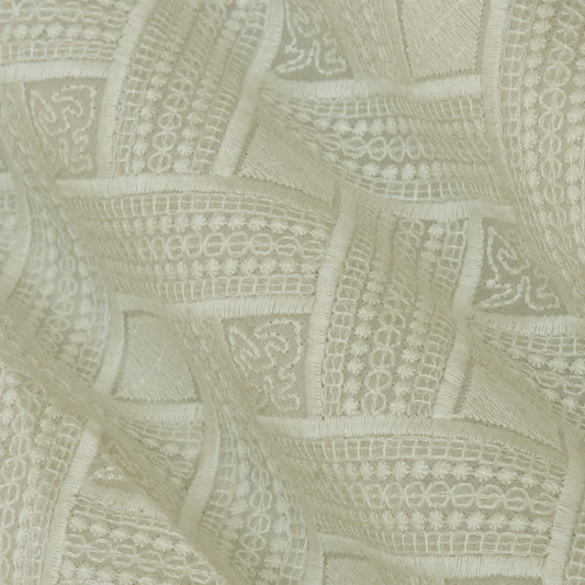 White Color Georgette Embroidery Fabric