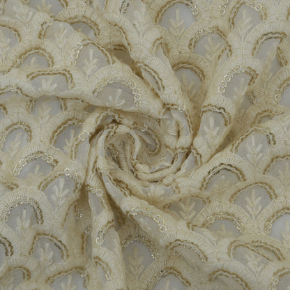 Off White Color Georgette Embroidery Fabric