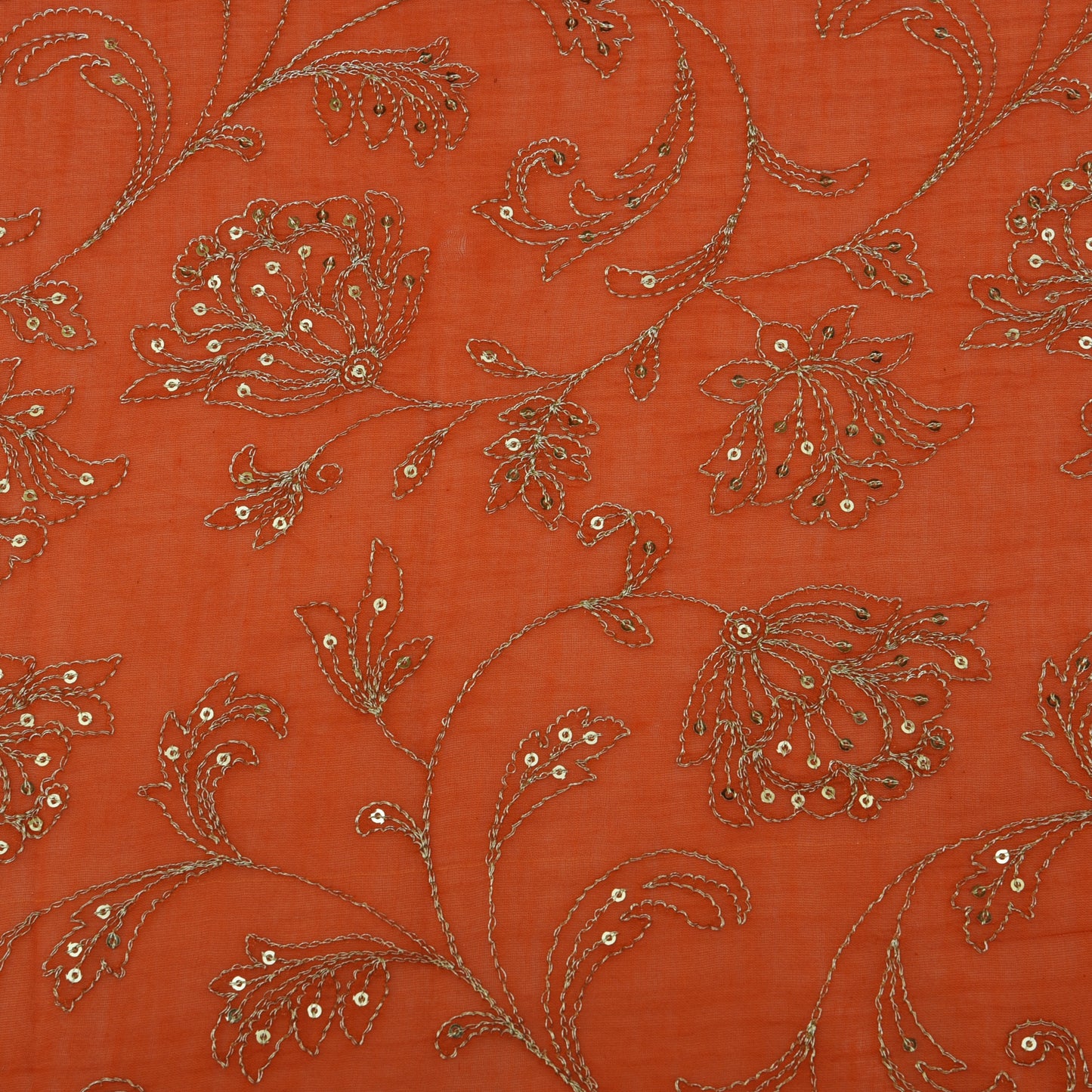 Fire Orange Color Chanderi Embroidery Fabric