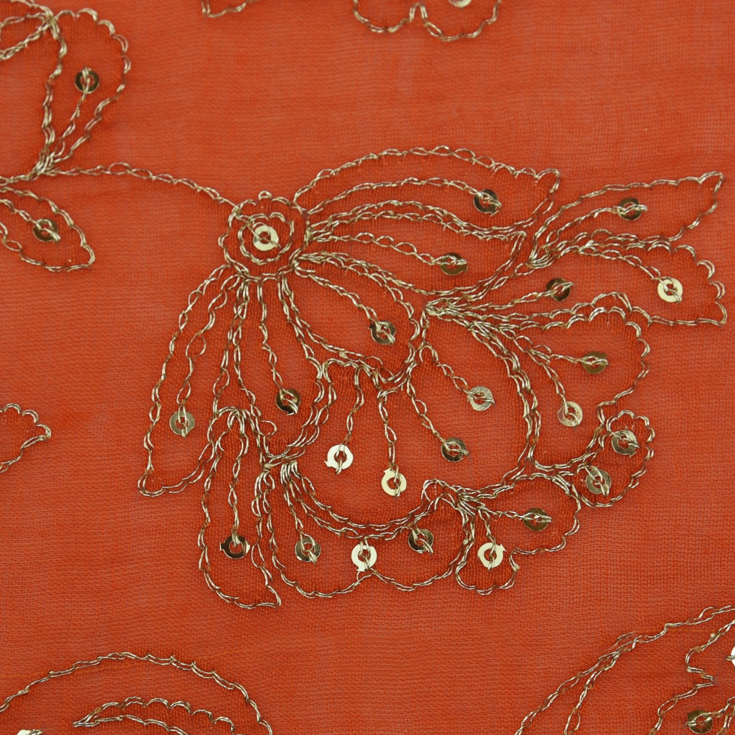 Fire Orange Color Chanderi Embroidery Fabric