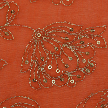 Fire Orange Color Chanderi Embroidery Fabric