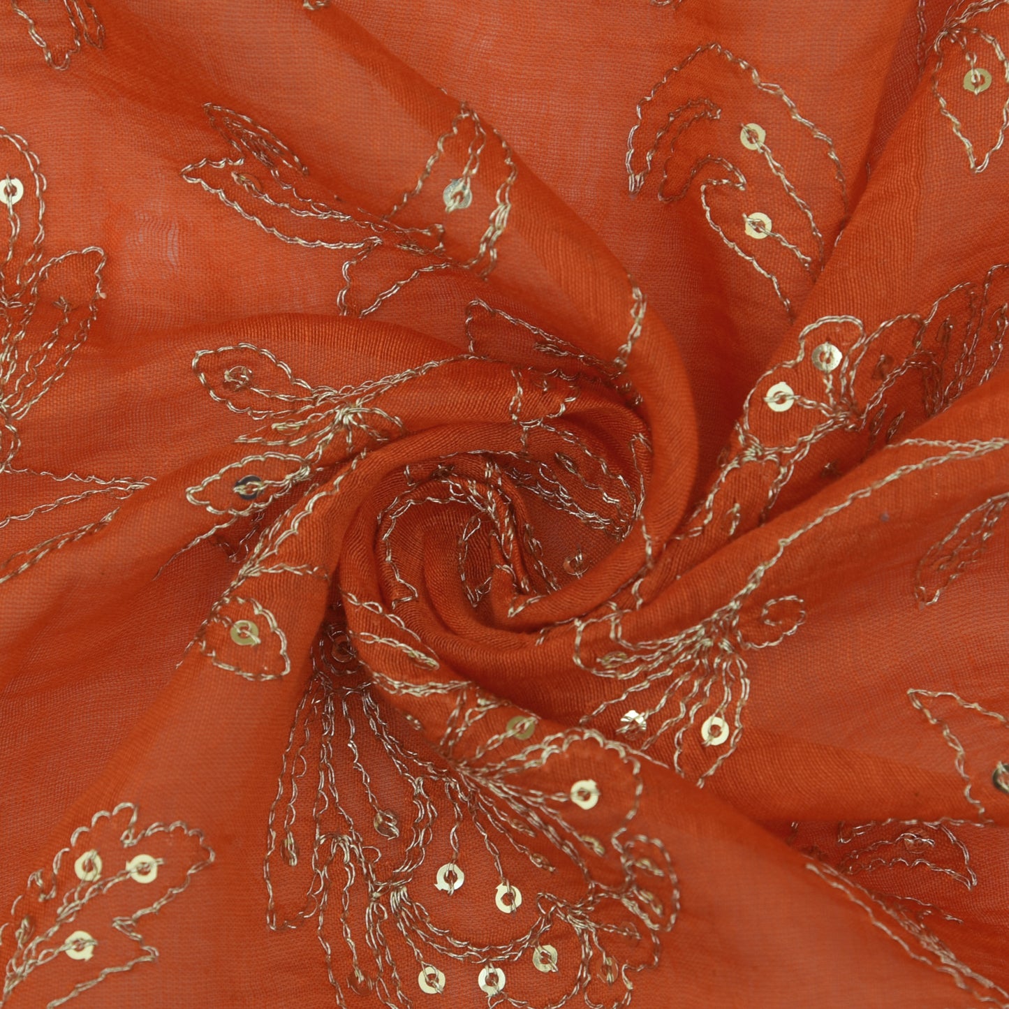 Fire Orange Color Chanderi Embroidery Fabric