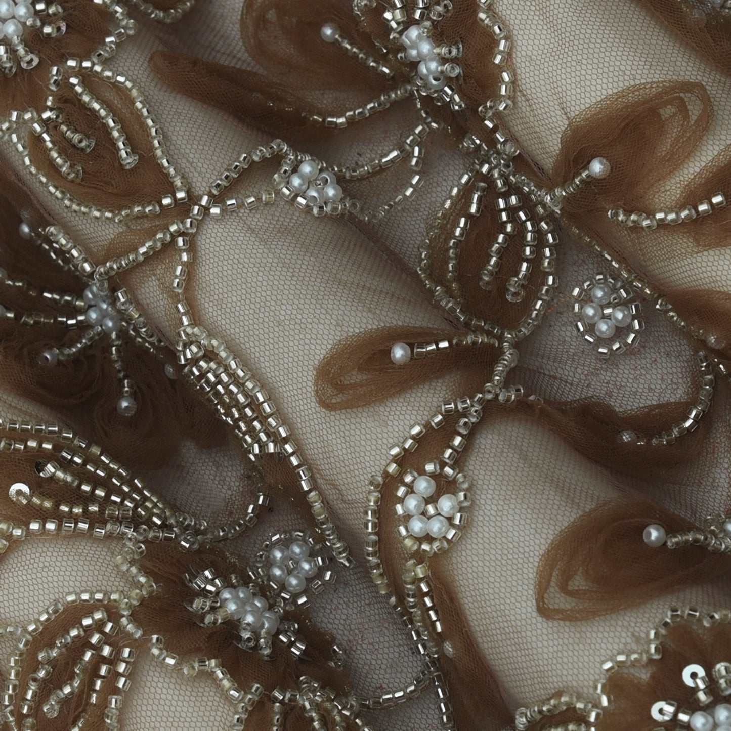 Brown Color Net Sequins Embroidery Fabric