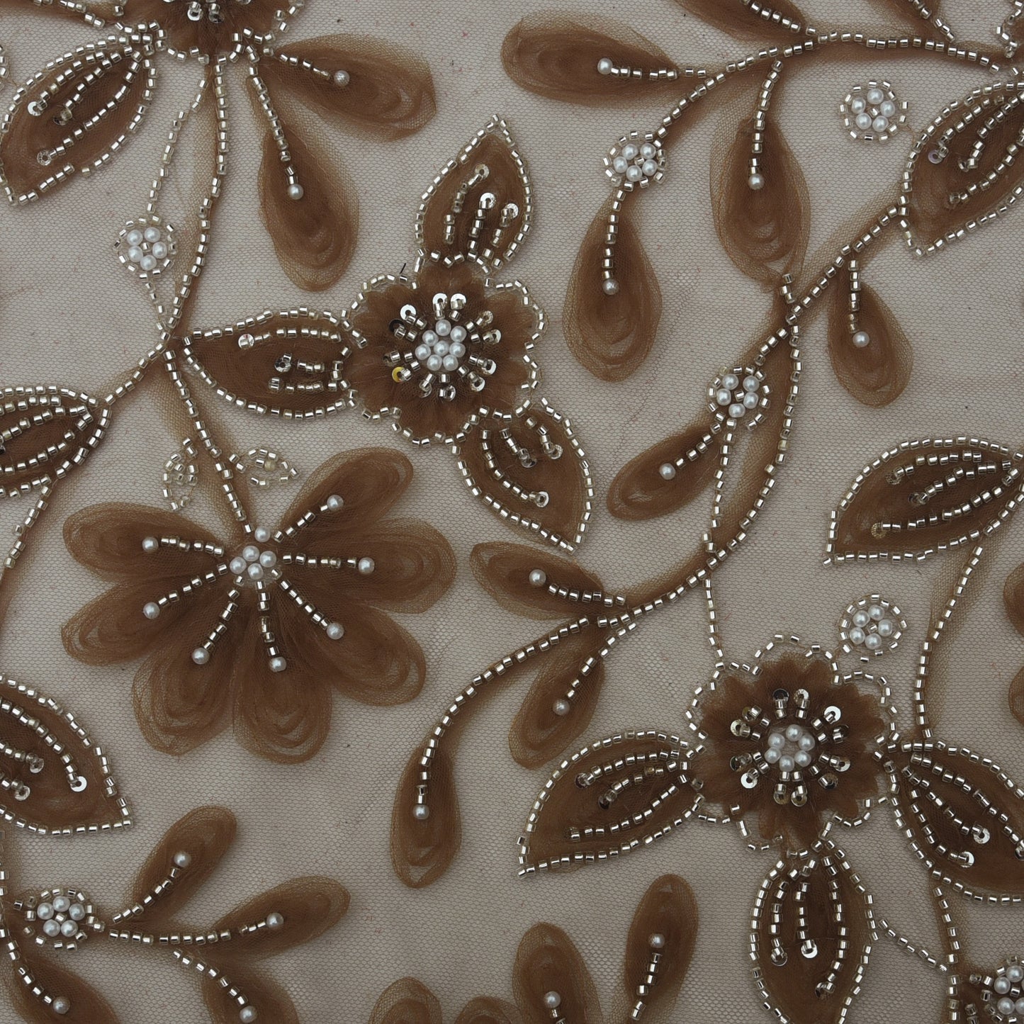 Brown Color Net Sequins Embroidery Fabric