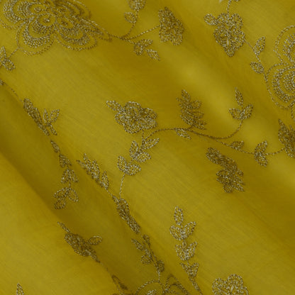 Yellow Color Chanderi Embroidery Fabric