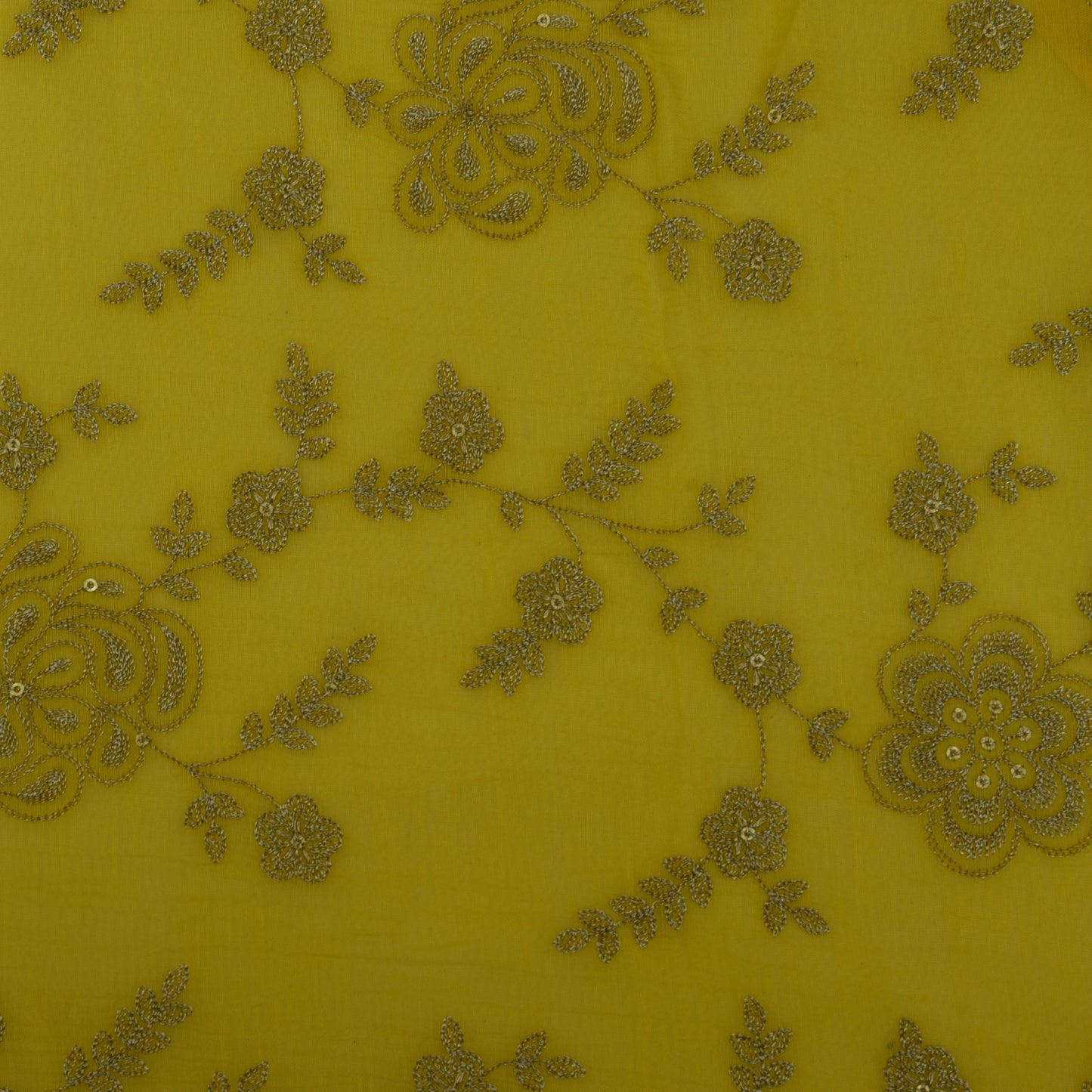 Yellow Color Chanderi Embroidery Fabric