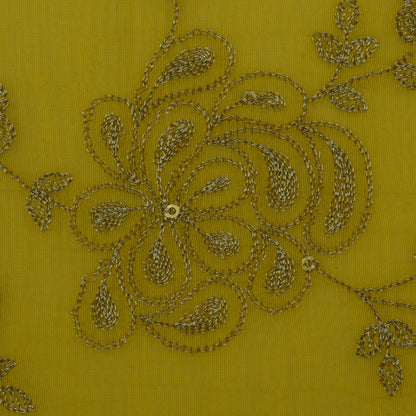 Yellow Color Chanderi Embroidery Fabric