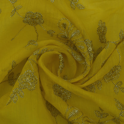 Yellow Color Chanderi Embroidery Fabric