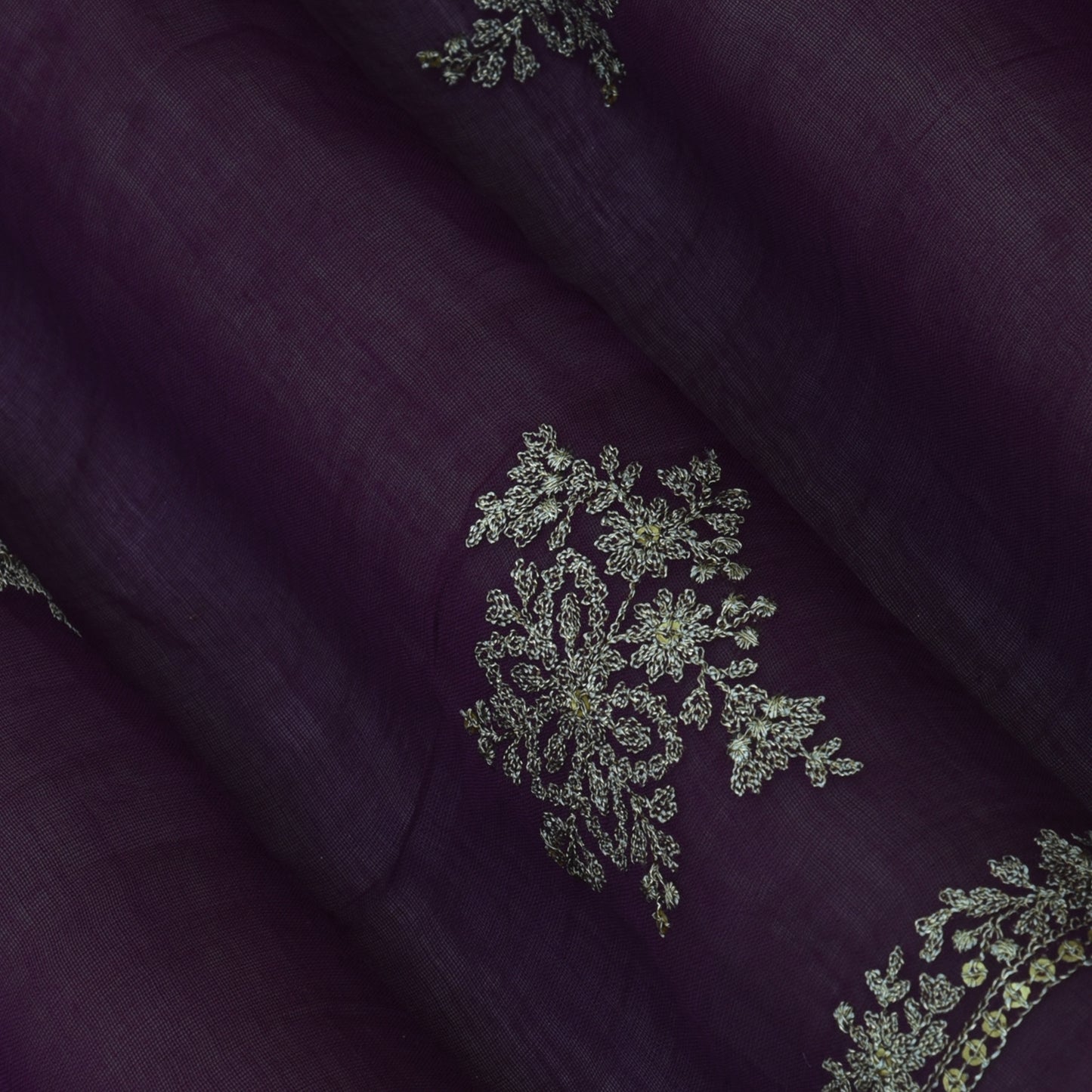 Purple Color Chanderi Embroidery Fabric