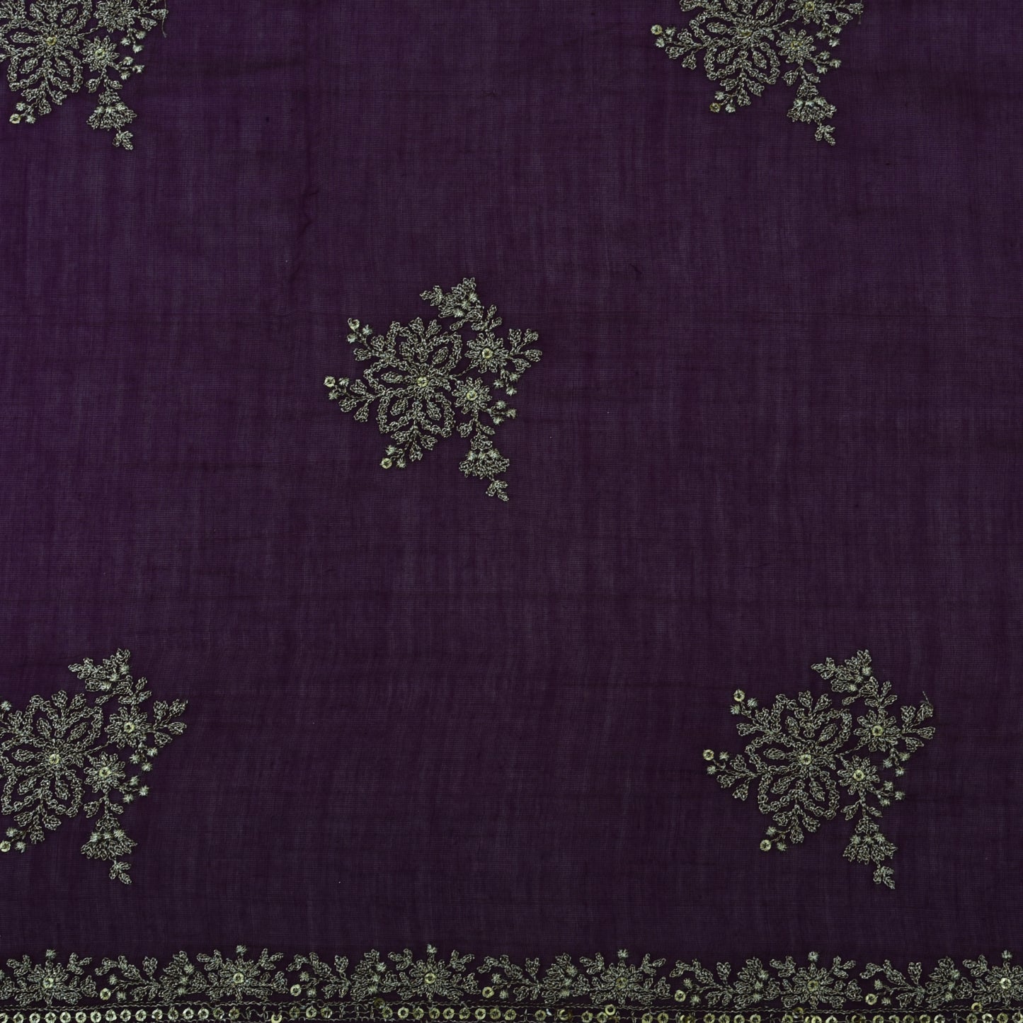 Purple Color Chanderi Embroidery Fabric