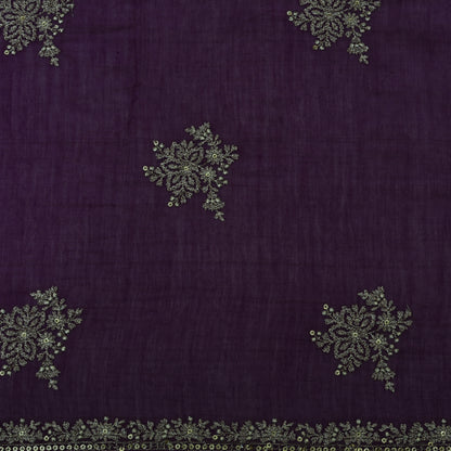 Purple Color Chanderi Embroidery Fabric