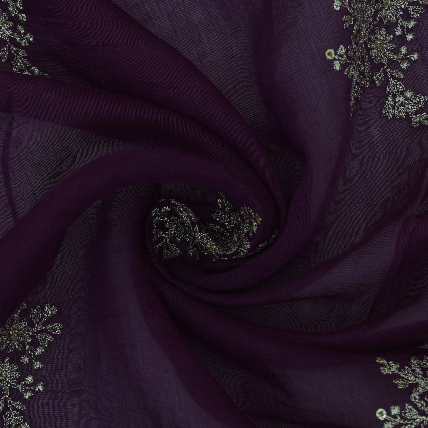 Purple Color Chanderi Embroidery Fabric