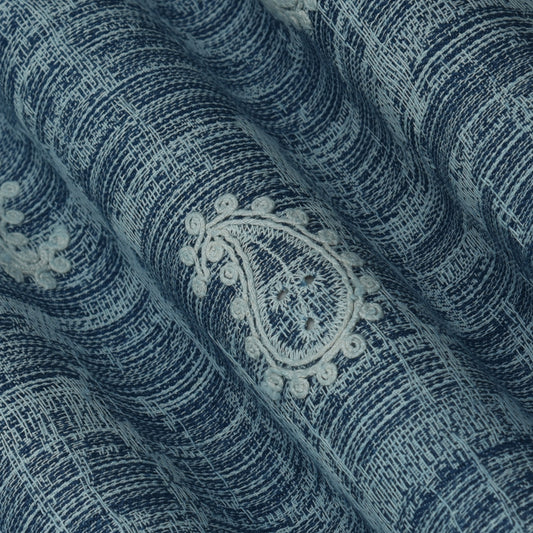 Blue Color Heavy Denim Embroidery Fabric