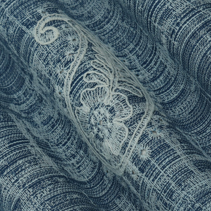 Blue Color Heavy Denim Embroidery Fabric