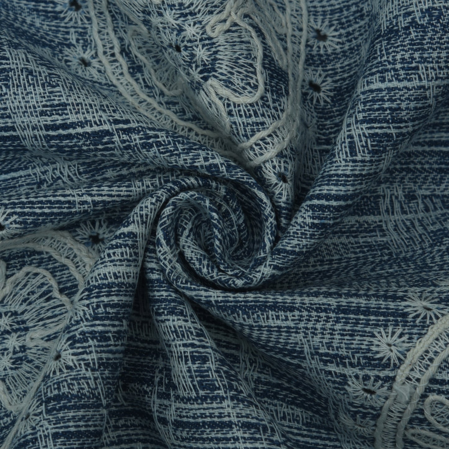 Blue Color Heavy Denim Embroidery Fabric