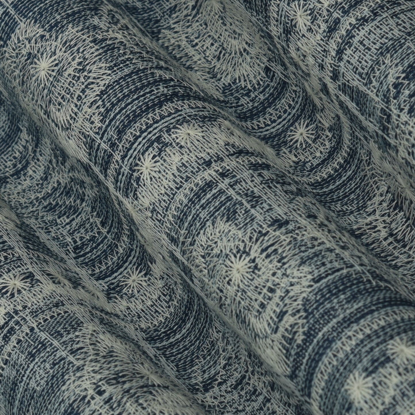 Blue Color Heavy Denim Embroidery Fabric