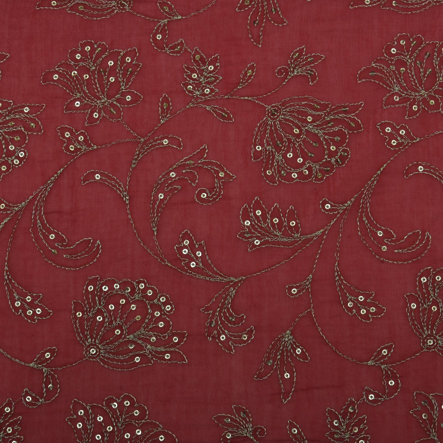 Red Color Chanderi Embroidery Fabric