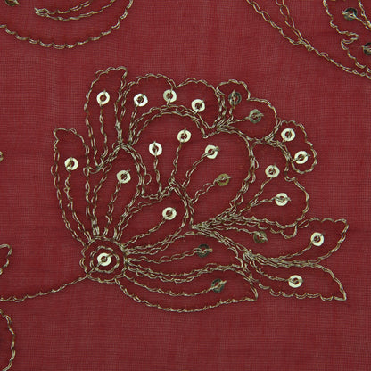 Red Color Chanderi Embroidery Fabric