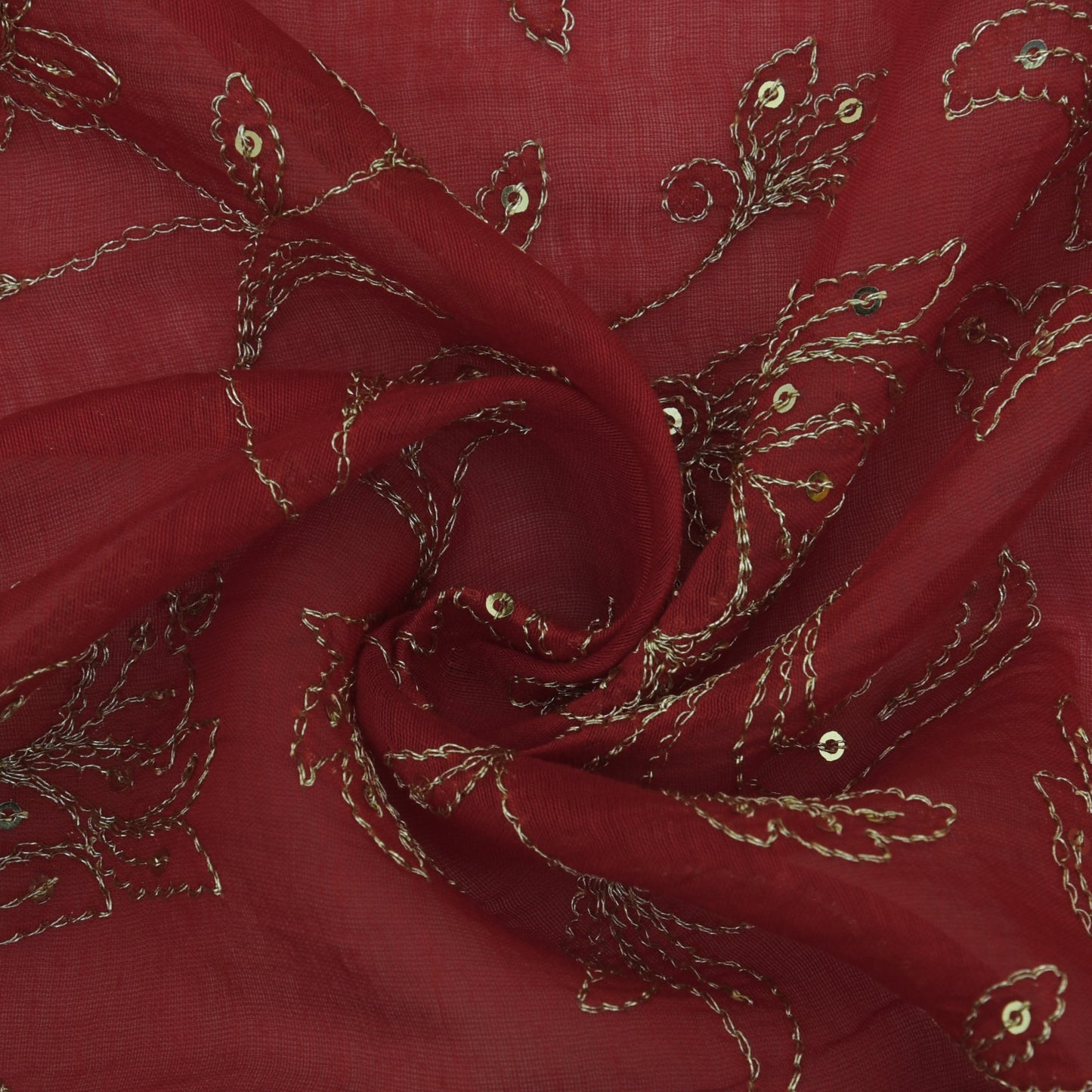 Red Color Chanderi Embroidery Fabric