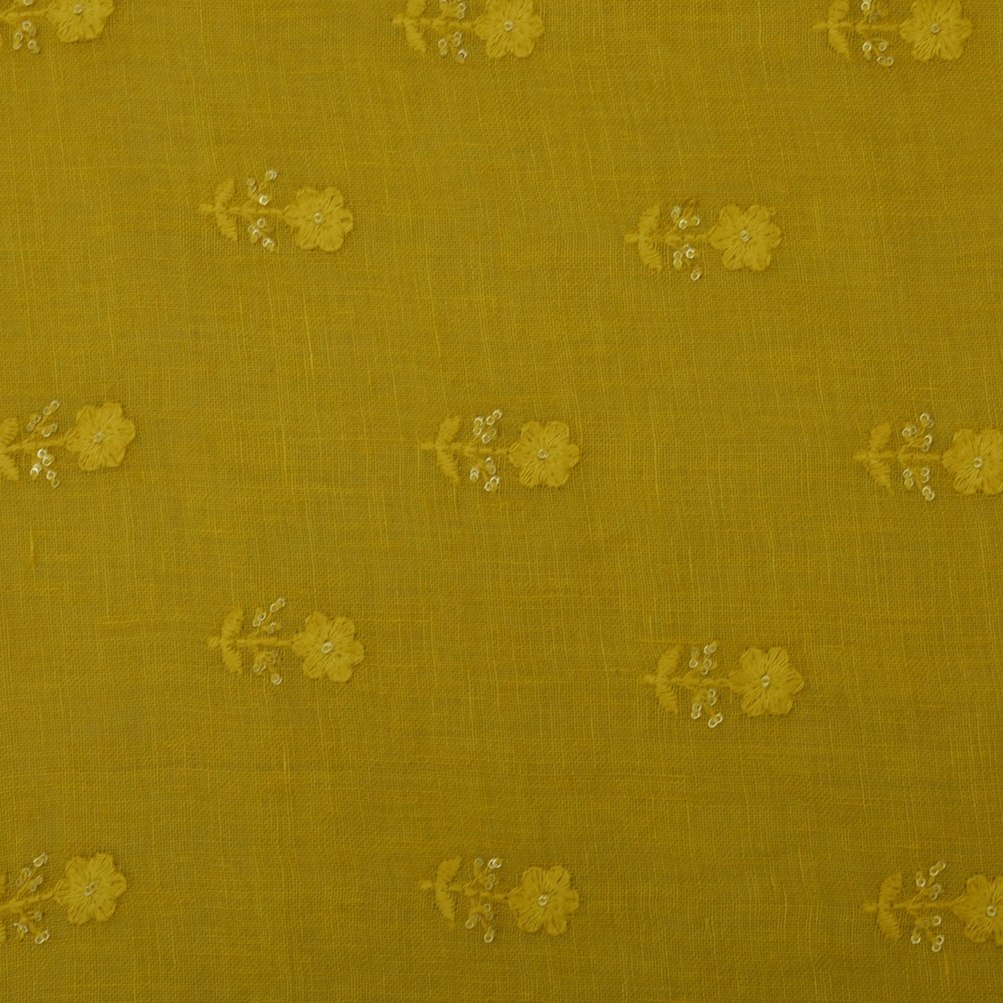 Mustard Color Chanderi Embroidery Fabric