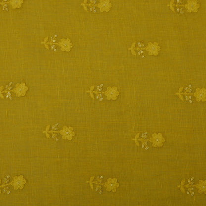 Mustard Color Chanderi Embroidery Fabric