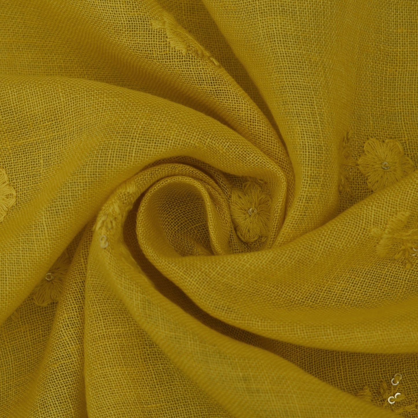 Mustard Color Chanderi Embroidery Fabric