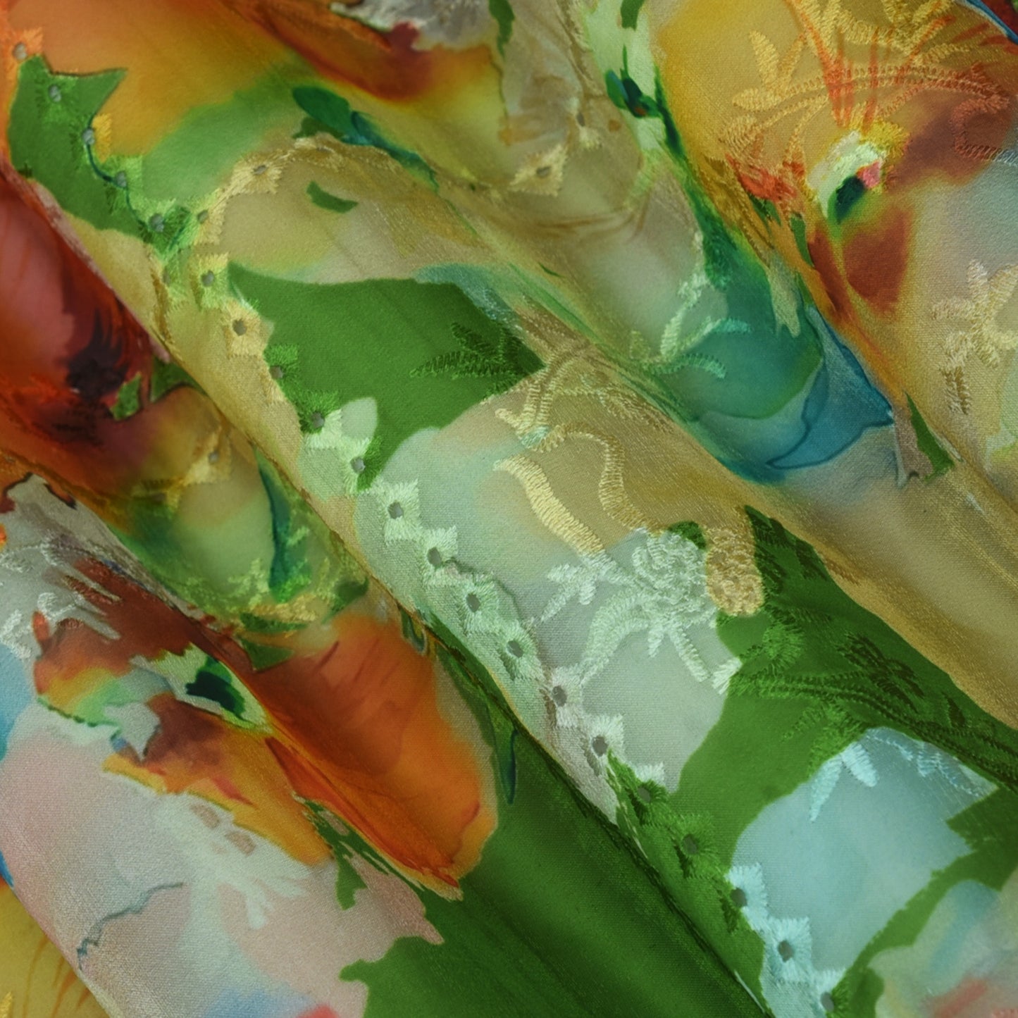 Multicolor Organza Print Embroidery Fabric