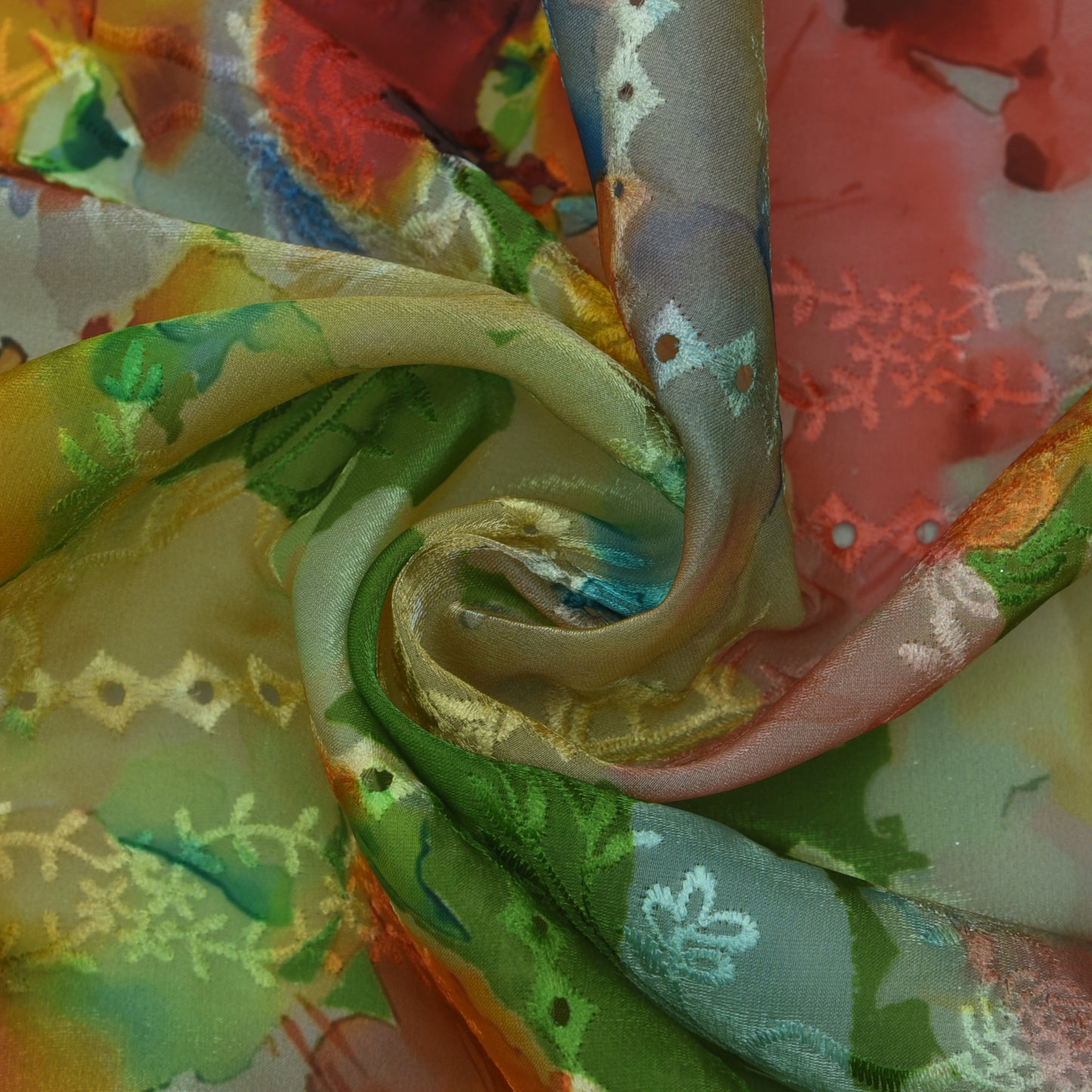 Multicolor Organza Print Embroidery Fabric