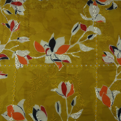 Yellow Color Organza Print Embroidery Fabric