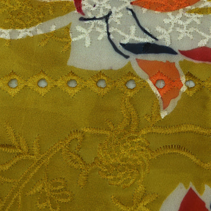 Yellow Color Organza Print Embroidery Fabric