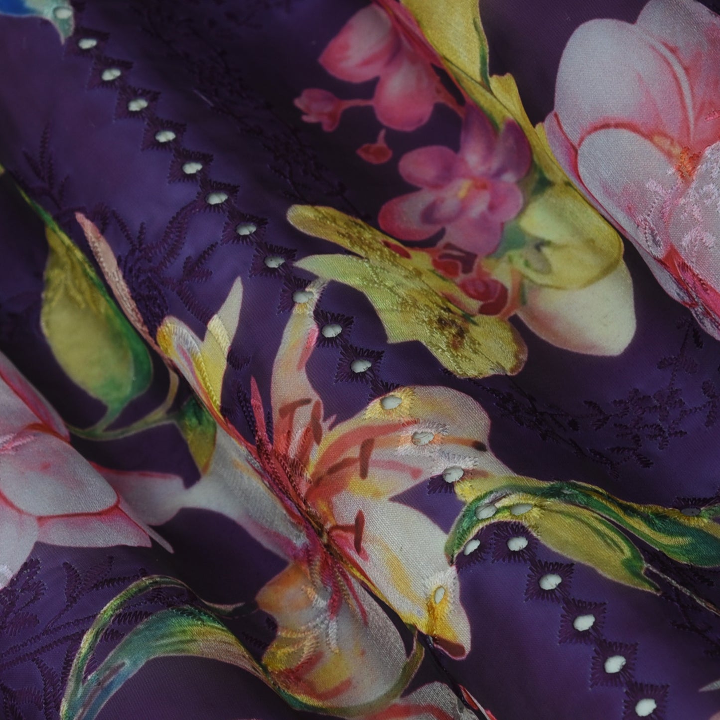 Multicolor Organza Print Embroidery Fabric