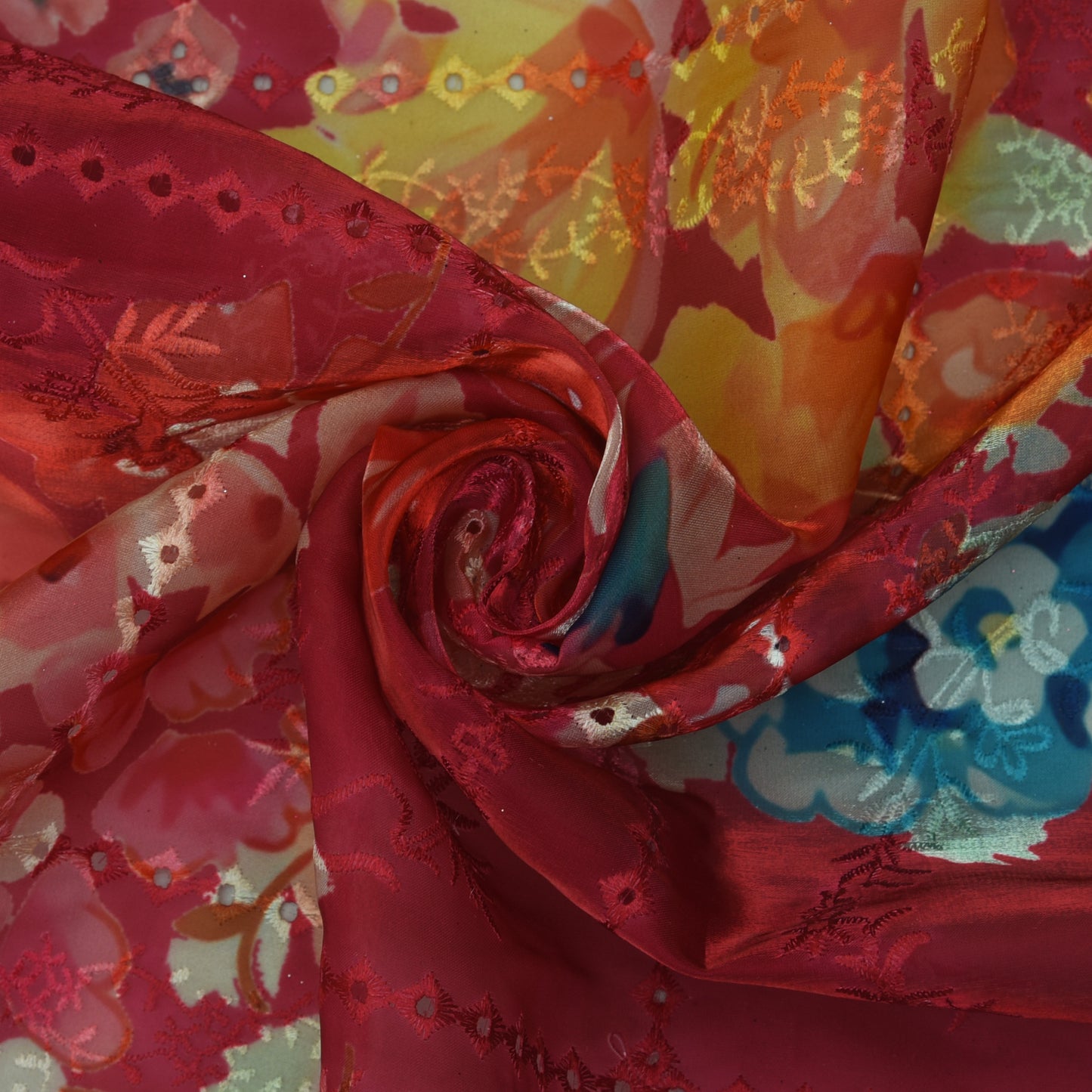 Multicolor Organza Print Embroidery Fabric