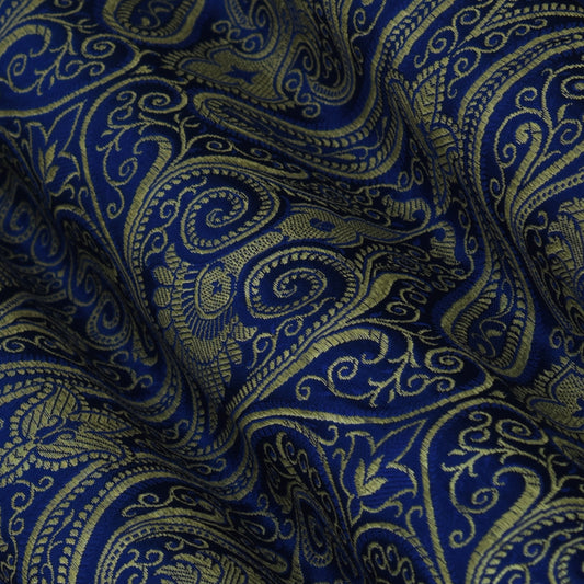 Royal Blue Color Satin Brocade Fabric